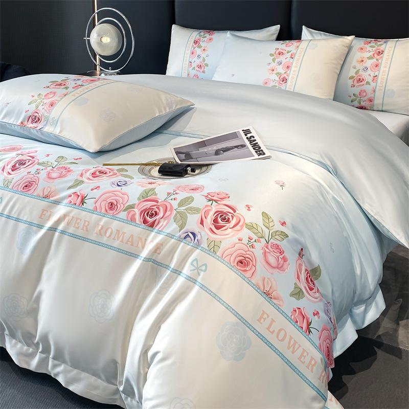Premium A Silk Printing Bed Four-piece Set Light Luxury Comfortable Breathable Bed Sheet Quilt Cover Pillowcase