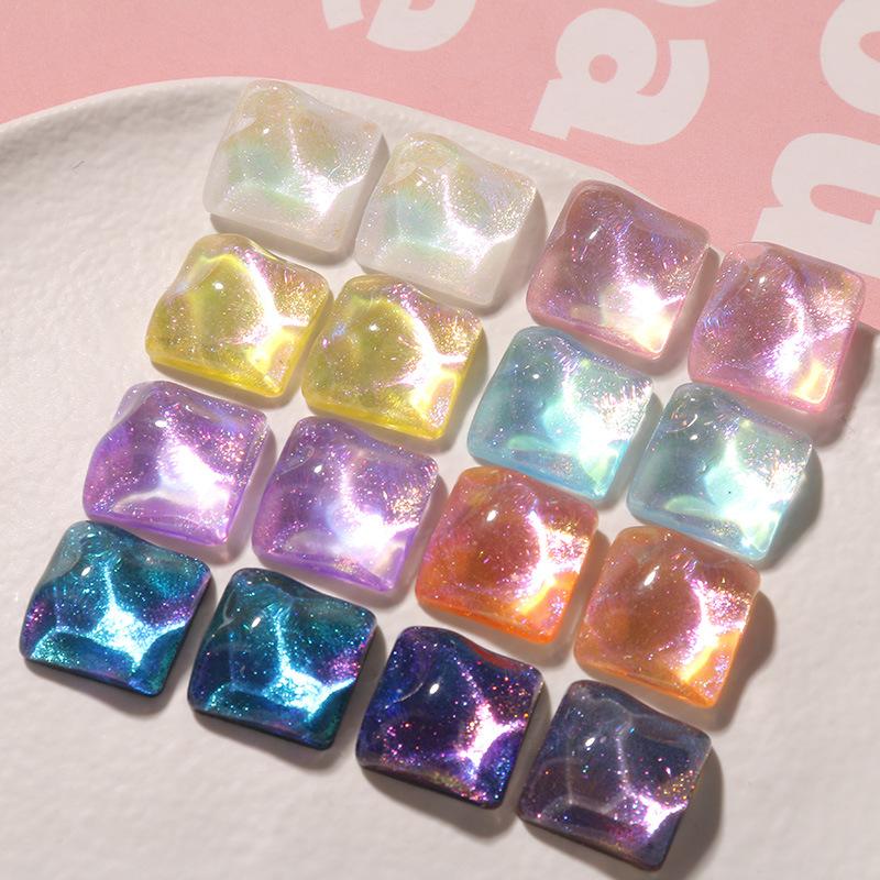 10pcs Starry Sky Water Ripple Glitter Powder Square Patch Diy Resin Earrings Hairpin Mobile Phone Case Material