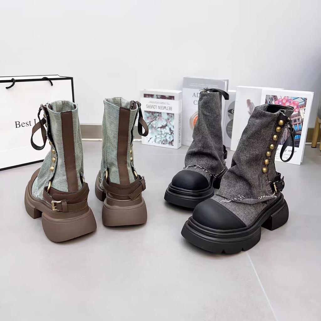 Ботильоны с заклепками в стиле Spice Girl, поддельные двухворсовые ботинки с ворсом на платформе, высота, маленькие ботинки для девочек