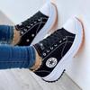 European-American Women's Large Size Canvas Sneakers - 2024 Spring/Autumn, Solid Color, Thick-Soled, Lace-Up
