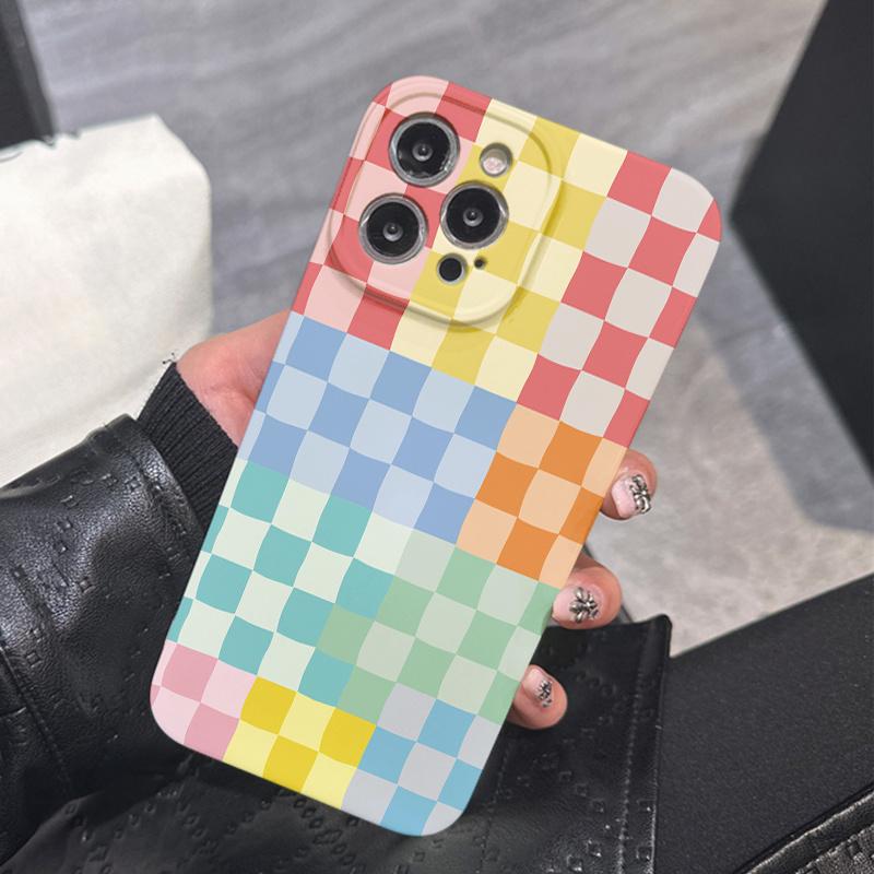 Яркий клетчатый дизайн чехол для телефона подходит для iPhone 17 16 15 14 13 12 11 Pro/Max/Plus противоударная задняя крышка