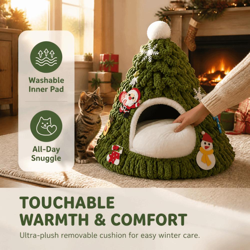 Christmas Tree Design Cat Cave House Warm Cave Bed Xmas Pet Nest Christmas Holiday Gift