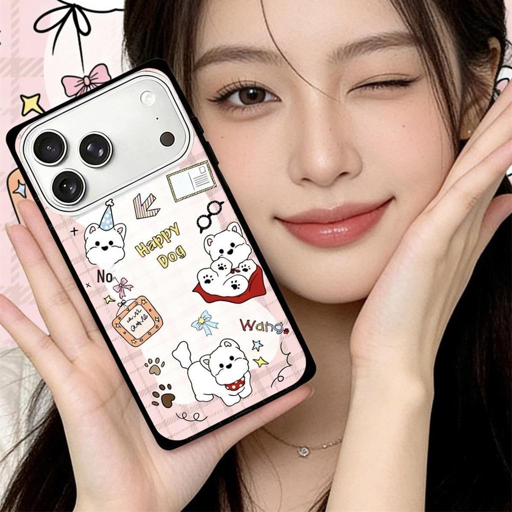 Кристальный квадратный чехол с мультяшным щенком для iPhone 15 Pro Max - Защита от падений