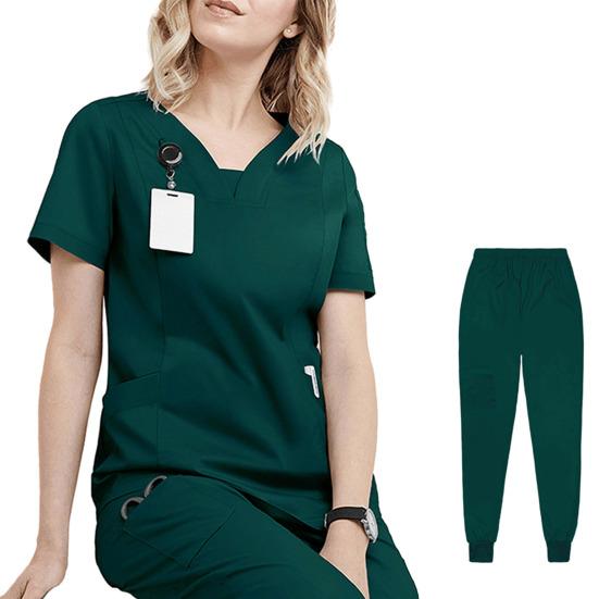 Женский комплект больничной формы из 2 шт./компл., комплект с v-образным вырезом и короткими рукавами, карманами, топы с эластичной резинкой на талии, комплект штанов для бега, быстросохнущий больничный стоматологический костюм медсестры