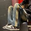 Мужские джинсы с боковой полосой осенние американские ретро стираные брюки хай стрит vibe модные прямые повседневные брюки