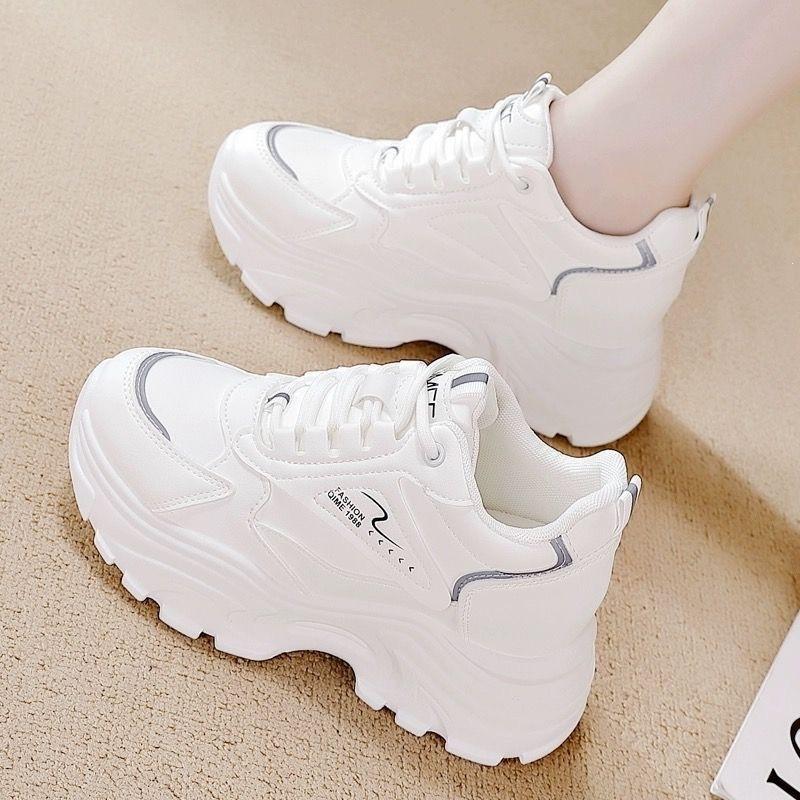 Women S Casual White Dad Sneakers Invisible Height Increasing For Travel