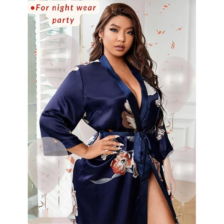 Женский халат на День святого Валентина больших размеров, сексуальный атласный халат, длинная одежда для сна