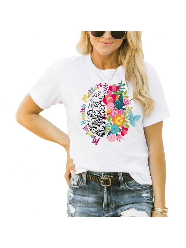 Womens Mental Health Matters Shirts Human Brain Illness Awareness T-Shirt Therapist Tee Top