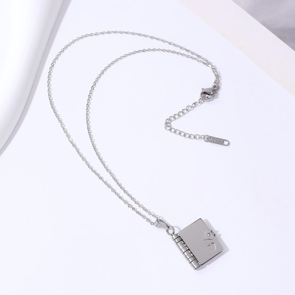 Titanium Steel Couple Book Necklace Handmade Couple Text Locket Jewelry Accessories