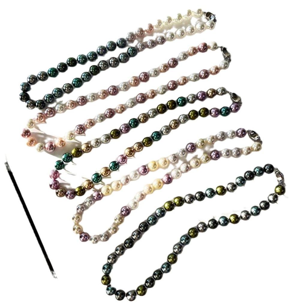 10MM Black Butterfly Queen Tahitian Peacock Green Maillard Highlight Round Artificial Crystal Pearl Necklace Clavicle Chain