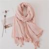 "Elegant Pure Nude Pink Silk-Tassel Scarf: Dual-Purpose Japanese Cotton & Linen Shawl"