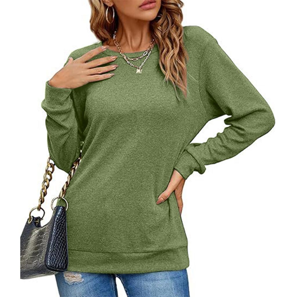 Women's Shirt Round Neck Casual Fashion Solid Color Long Sleeve