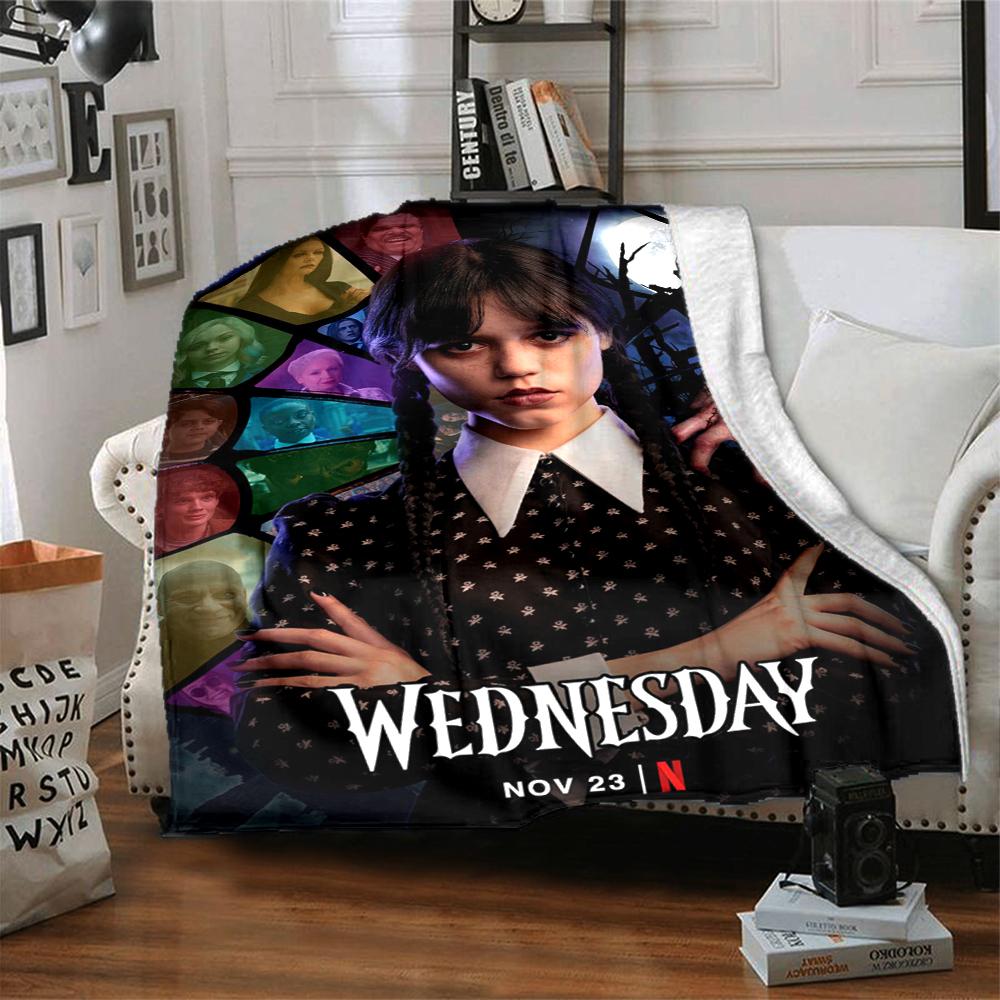 1Pc Wednesday Addams Returns Flannel Blanket, Soft And Comfortable, Casual Warm, Camping Travel, Christmas, Halloween Xmas Gift L1386