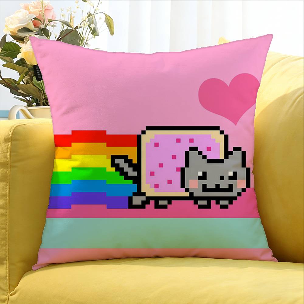 Cute Rainbow Nyan Cat World Various Sizes Square Pillow Case For Car Home Bedchamber Decor