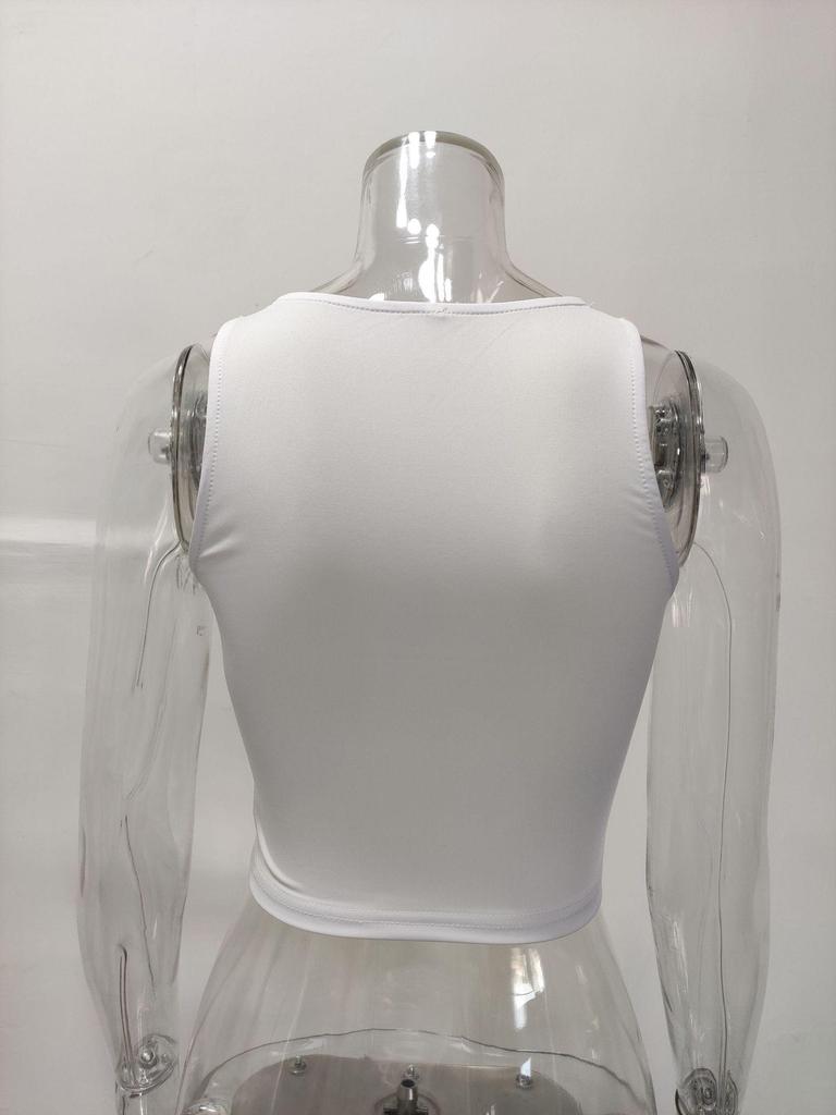 2023 Sleeveless Round Neck I-shaped Vest T-shirt In Solid Colors for Women