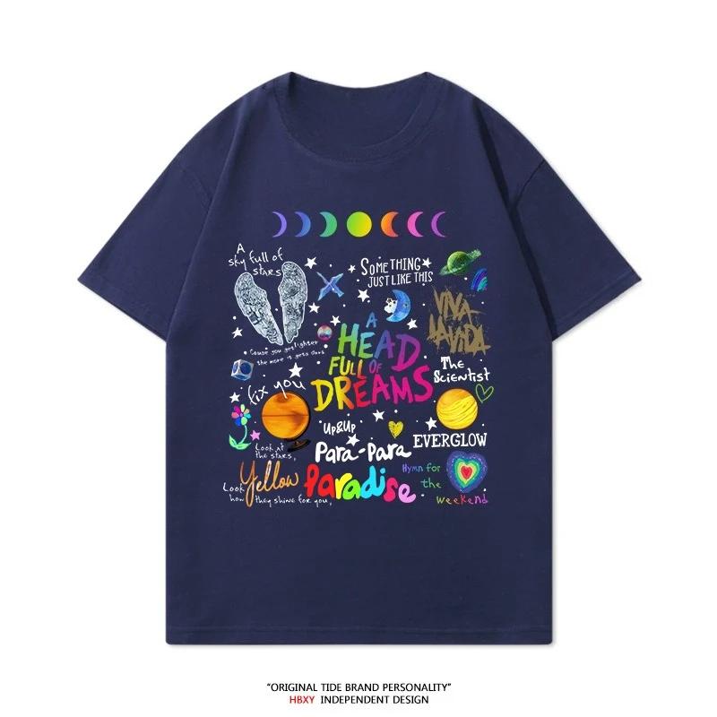 New Men's and Women's Tour Short-sleeved Clothing, Trendy Rock T-shirt 2025 Summer Coldplay Band Pure Cotton T-shirt