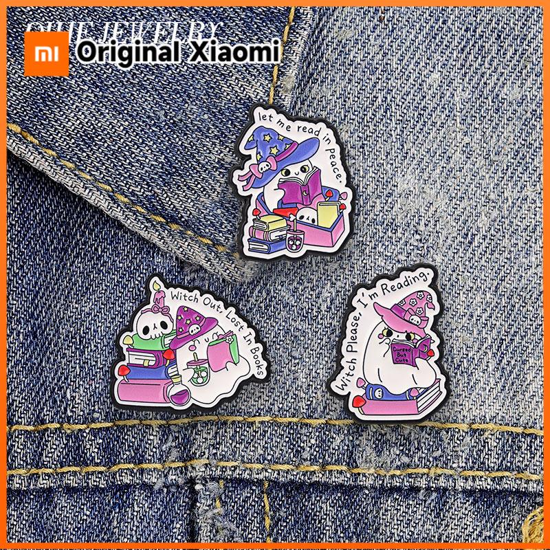 Xiaomi Witch Ghost Reading Book Badge Witch Out Lost In Books Cute Ghost Enamel Pins Bag Lapel Badge Halloween Jewelry Gift for Friends
