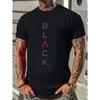 Casual Sports Loose Fit Plus BLACK Letter Printed Comfortable Round Neck Short Sleeved T-shirt Top