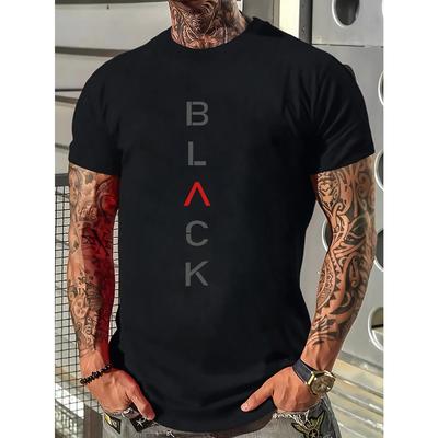 Повседневная спортивная футболка свободного кроя плюс с принтом букв BLACK, удобная футболка с круглым вырезом и короткими рукавами