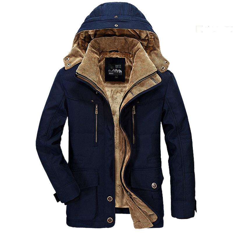 Winter Business Casual Multi-pocket Hooded Men's Thickened Men's Cotton Coat Top Coat