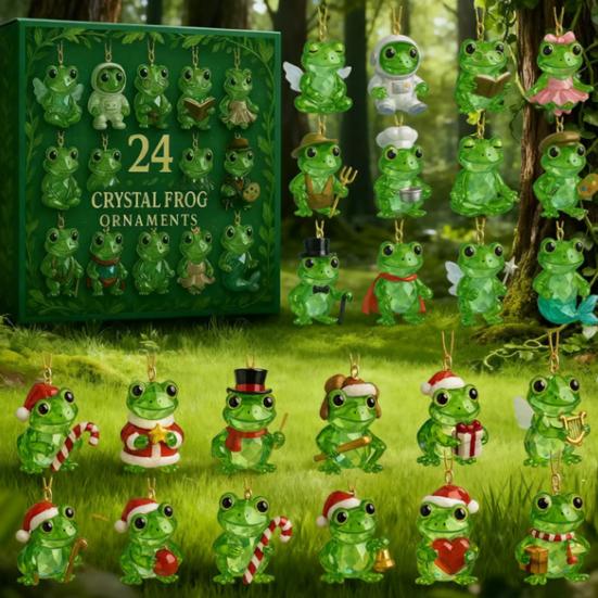 Лягушачий Адвент-календарь 2025 24 дня Лесная тема Рождественский обратный отсчет с 2D плоскими лягушачьими украшениями Новинка Лягушачье украшение на рождественскую елку