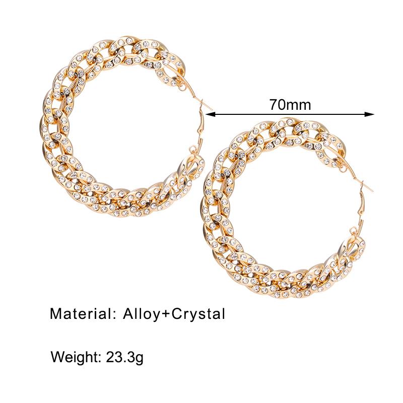 Серьги-кольца с большой металлической цепочкой и кристаллами для женщин, преувеличенные геометрические круги золотого и серебряного цвета, смешанные серьги, ювелирные изделия