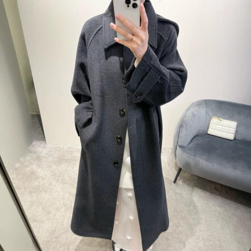 Oversized Wool Blend Coat Womens Long Woolen Outerwear 2025 Fall Grey Single-Breasted Casual Style