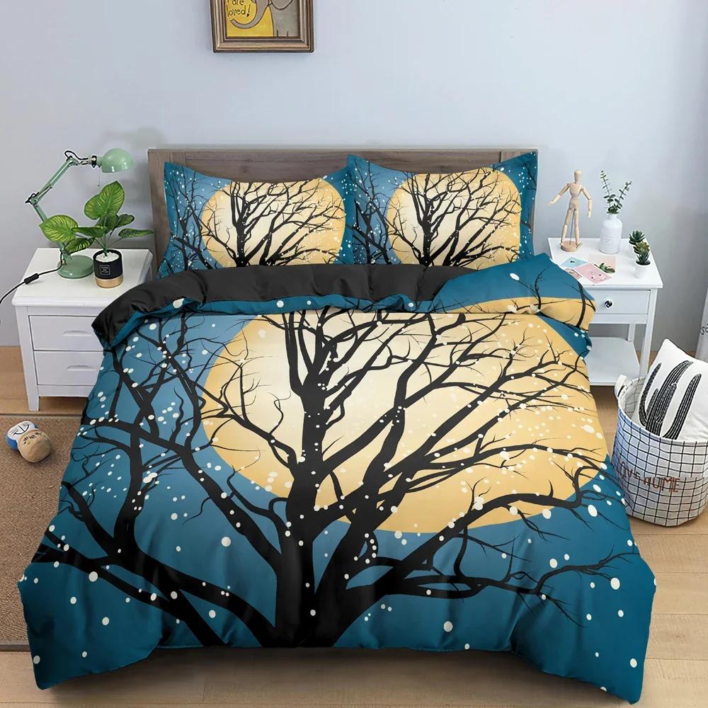 3D Landscape Tree Silhouette Against Sunset Sky Bedding Set Single Twin Double Queen King Cal King Size Bed Linen Set