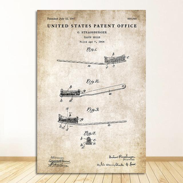 Бумажный патентный плакат, винтажный холст с принтом, настенная художественная картина, современное украшение для ванной комнаты, индустриальный стиль, зубная паста, туалет