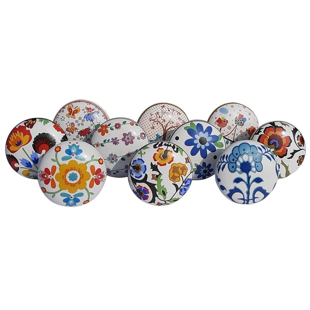 Vintage Ceramic Pull Knobs for Kitchen Cabinet, Door & Drawer, Wardrobe, Cupboard (Set of 10)