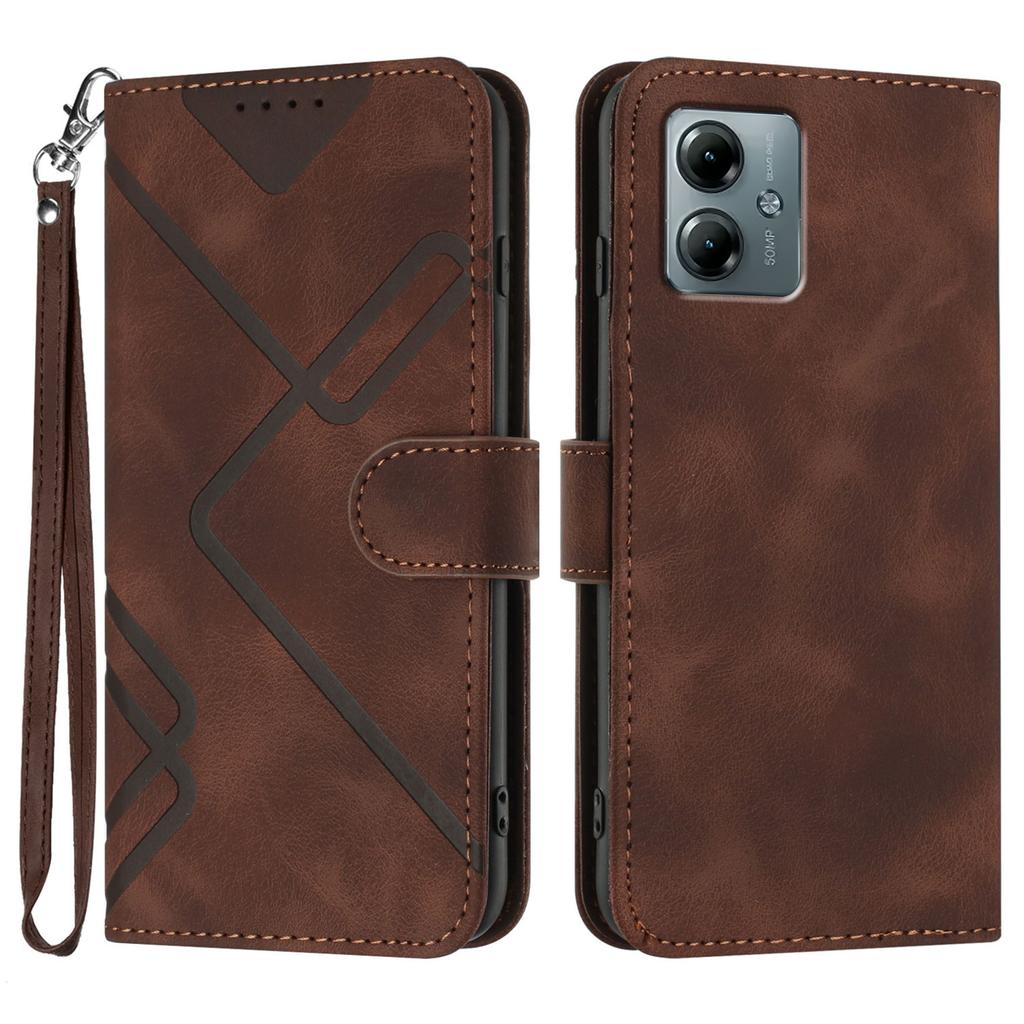 For Motorola Moto G Power (2025)/Motorola Moto G Play (2025) 5G Wallet Case Line Imprinted PU Leather Phone Cover with Strap