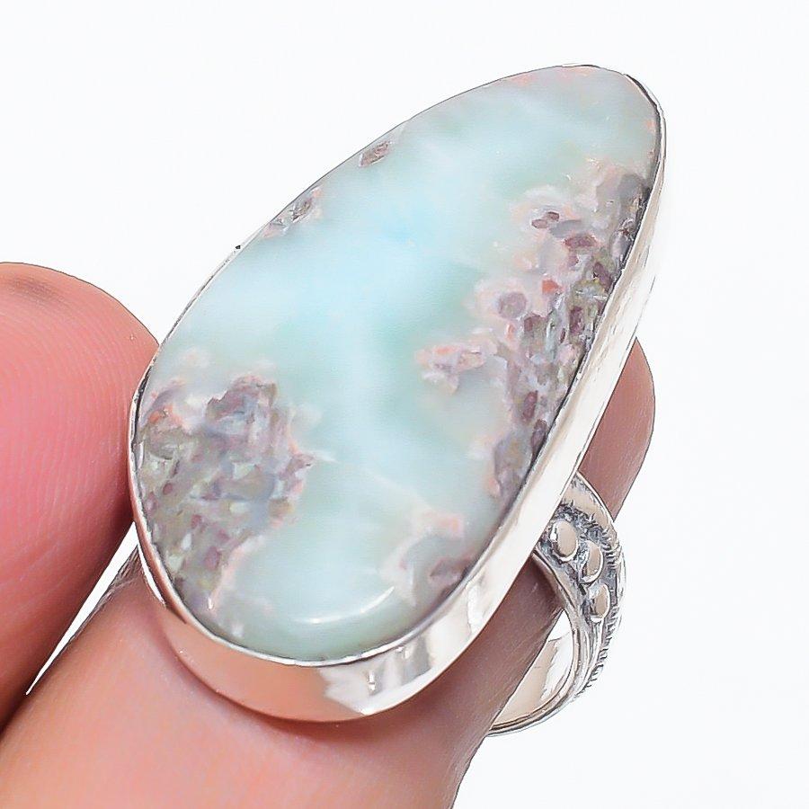 Larimar Gemstone 925 Sterling Silver Jewelry Ring Size 8