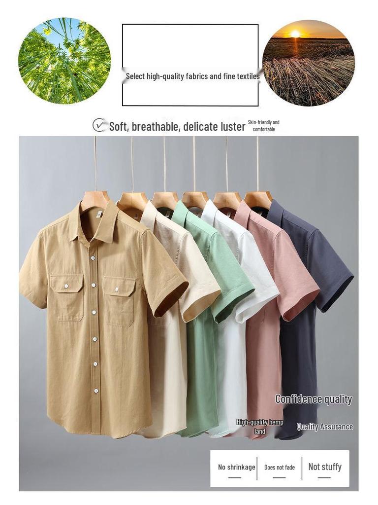 Мужская летняя белая повседневная хлопковая рубашка с двойным карманом