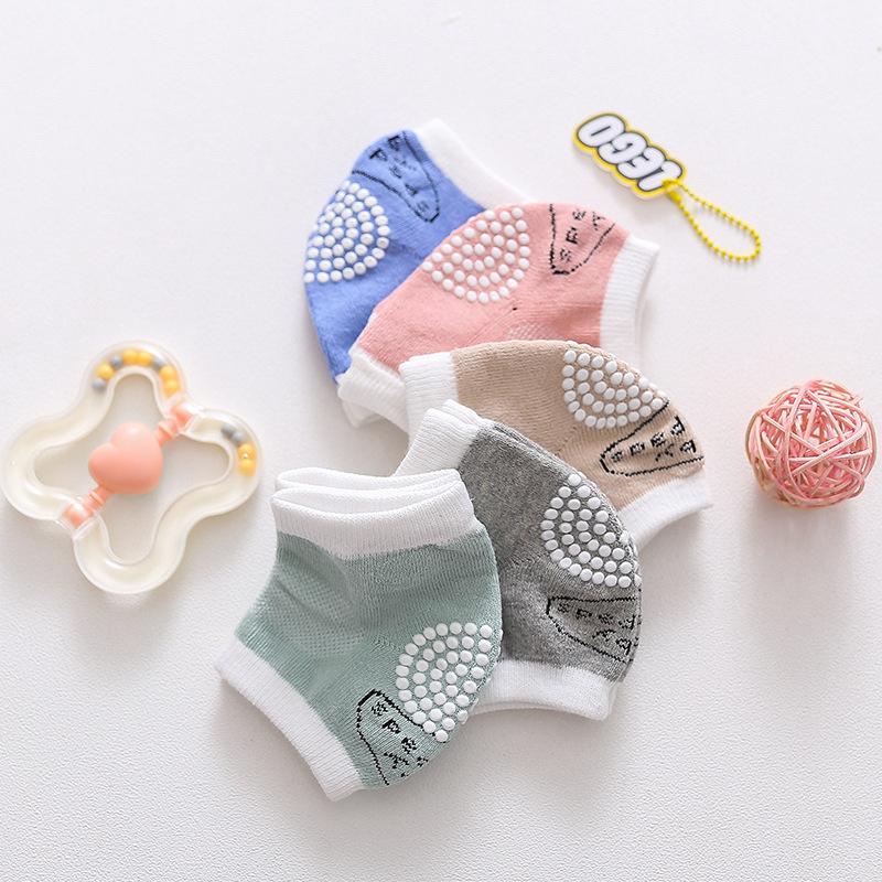 Autumn 100% Cotton Breathable Mesh Anti-Slip Silicone Grip Baby Crawling & Sports Knee Pads