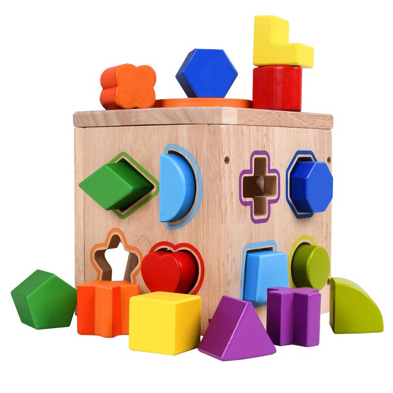 Ouyi Geometric Shape Matching Building Block Children'S Enlightenment Assembly Color Cognition Box 16 Holes Space Intelligence Box Toy
