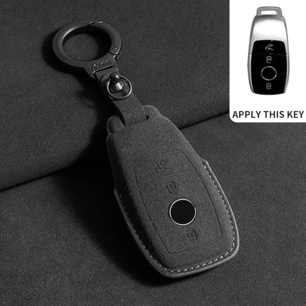 Suede Leather Car Key Case for Mercedes Benz E Class W213 W205 E200 E260 E300 E320 AMG CLA 2019 2020 Remote Fob Shell Case