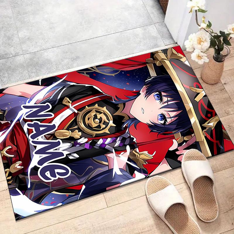 Custom Genshin Impact Mat Personalized Name, Polyester Washable Indoor Entryway Rug, Gift for Christmas, Easter, Thanksgiving Day