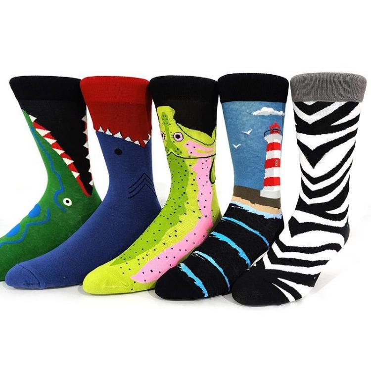 5 Pairs/Pack Couples Happy Funny Socks Cotton EU 37-43 Men Cartoon Fruits Flowers Animals Streetwear Harajuku Socks