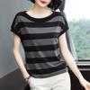 Large Size Short-sleeved T-shirt Women Loose Striped Half-sleeved Shirt Top