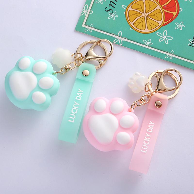 Мультяшный силиконовый брелок в виде кошачьей лапы Kawaii Animal Claw с кольцом для ключей, браслет для женщин, девочек, сумочек, кошельков, декора, подарков для детей