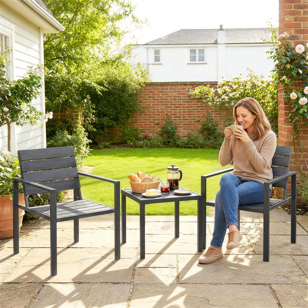 3 Pieces Garden Bistro Set For 2 Outdoor Bistro Table And Chairs With Metal Frame Plastic Patio Furniture Set