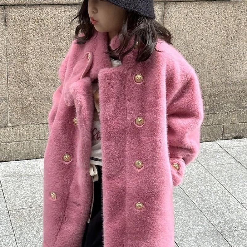 Imitation Mink Velvet Jackets Girls Autumn Winter Loose White Casual Sweater Coat Kids Jacket