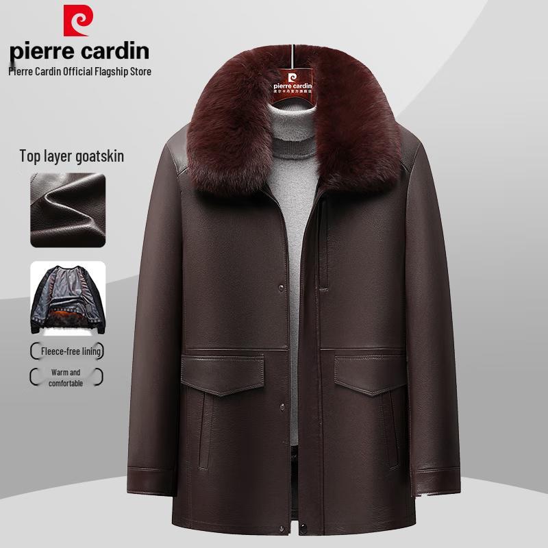 Pierre Cardin Мужская кожаная куртка средней длины из натуральной козьей кожи