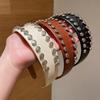 1Pc Women'S Fashionable High-End Large Rivet Leather Wide-Brimmed High-Crown Headband, Suitable For Everyday Casual Wear, Versatile For Concealing