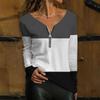 Женские модные повседневные темпераментные топы с длинными рукавами и застежкой-молнией с v-образным вырезом и цветными блоками с принтом