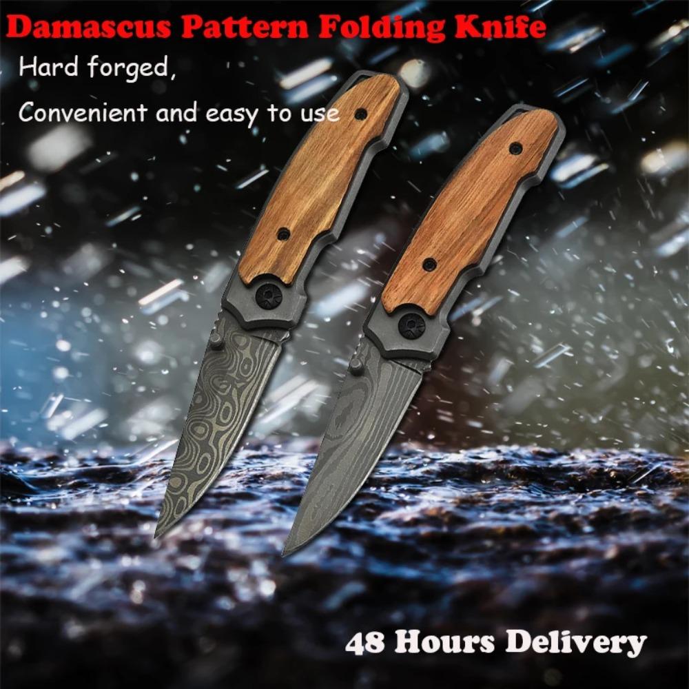 Folding Knife Damascus Pattern Camping  Mountaineering Portable Multi Purpose Folding Knife  Klappmesser Buterffly