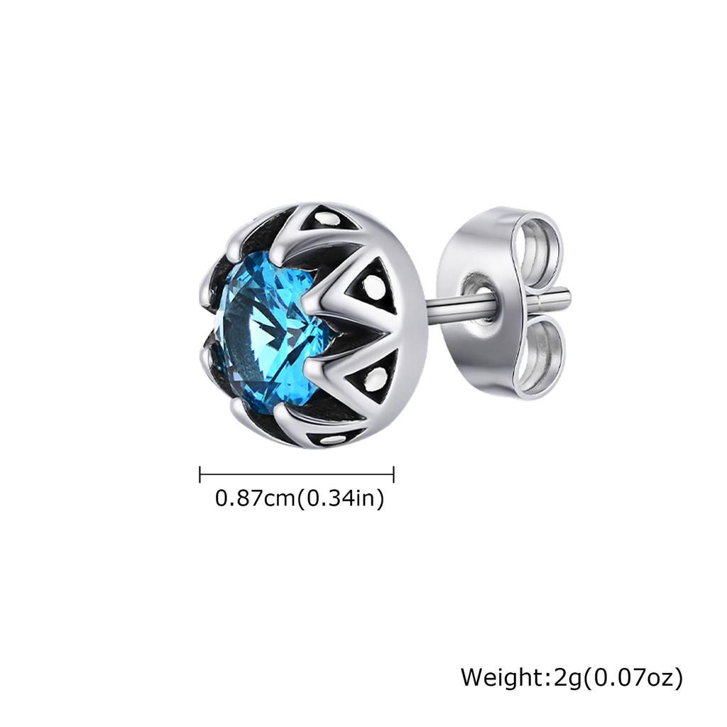 Fashion Geometric Blue Zircon Studs Earrings, Stainless Steel Round Earrings for Men Punk High Quality Jewelry Gift