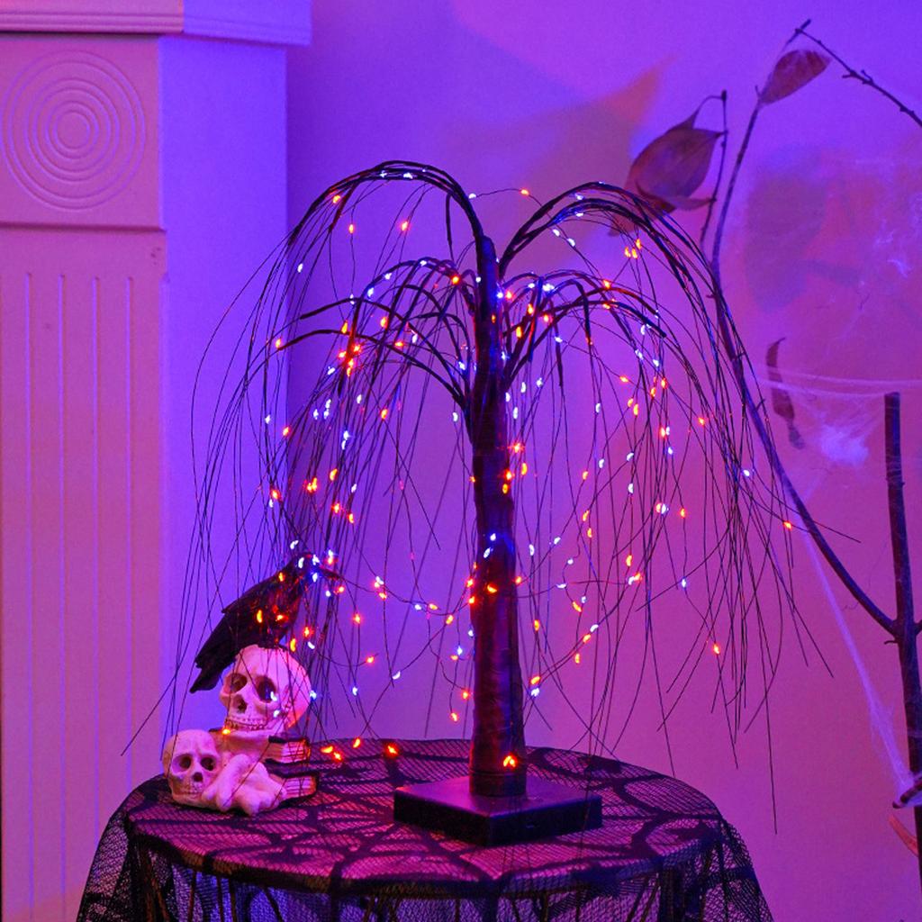 Хэллоуинские огни на дереве, Черное дерево на Хэллоуин с огнями, Уличные огни на дереве, 23,6-дюймовые огни на дереве, Настольное украшение