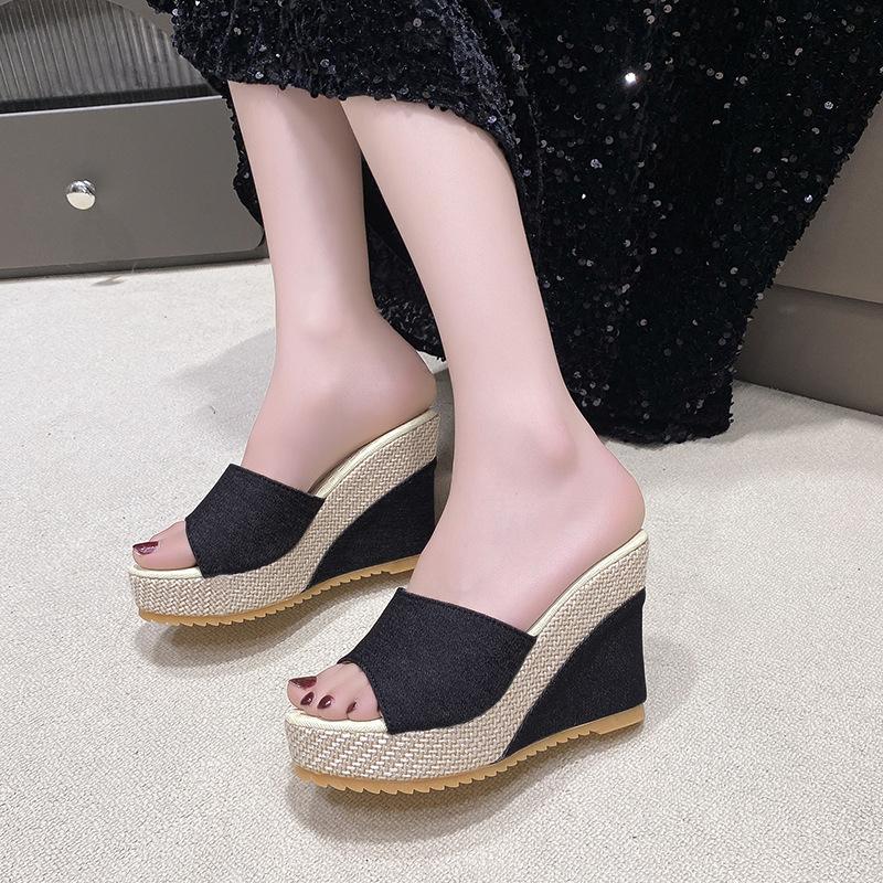 Women Shoes Summer  Slippers Fashion Retro Wedge Platform Beach Shoes Female Peep High Heels Sandalias Mules