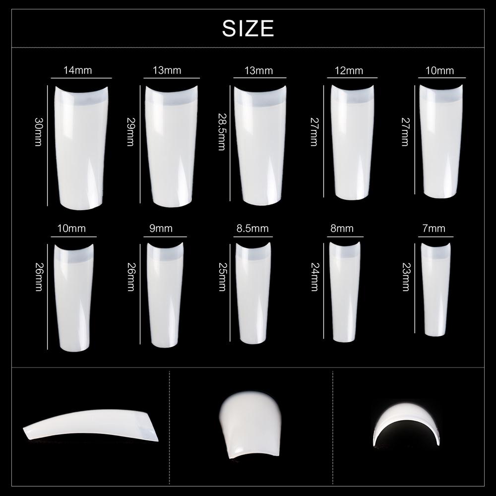 kads Типсы Полупокрытие Французские ногти Накладные ногти Замачиваемые накладные ногти Натуральные прозрачные акриловые ногти 500 шт. для наращивания ногтей 10 размеров